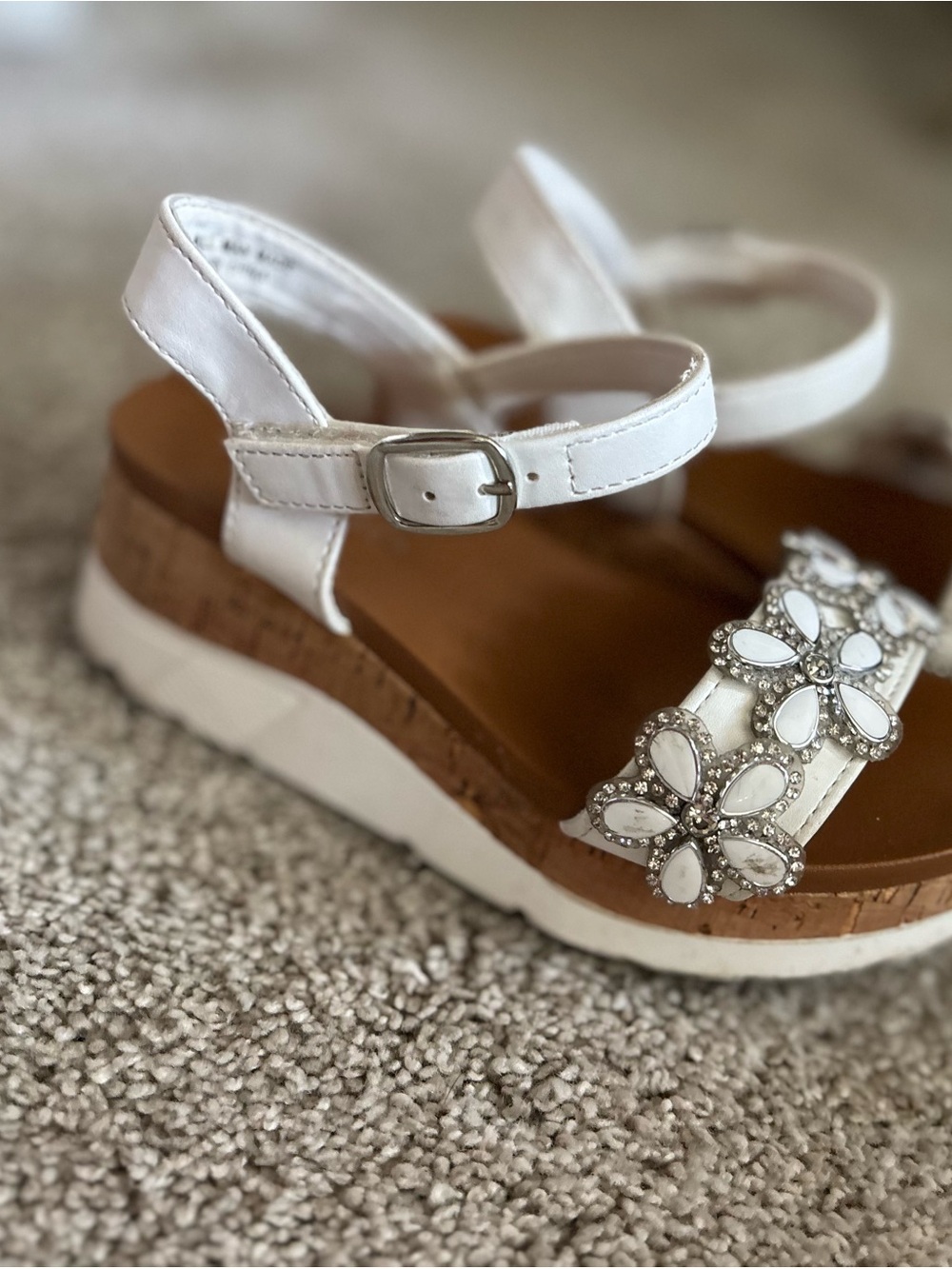 Annie White Jeweled Floral Ankle-Strap Sandals